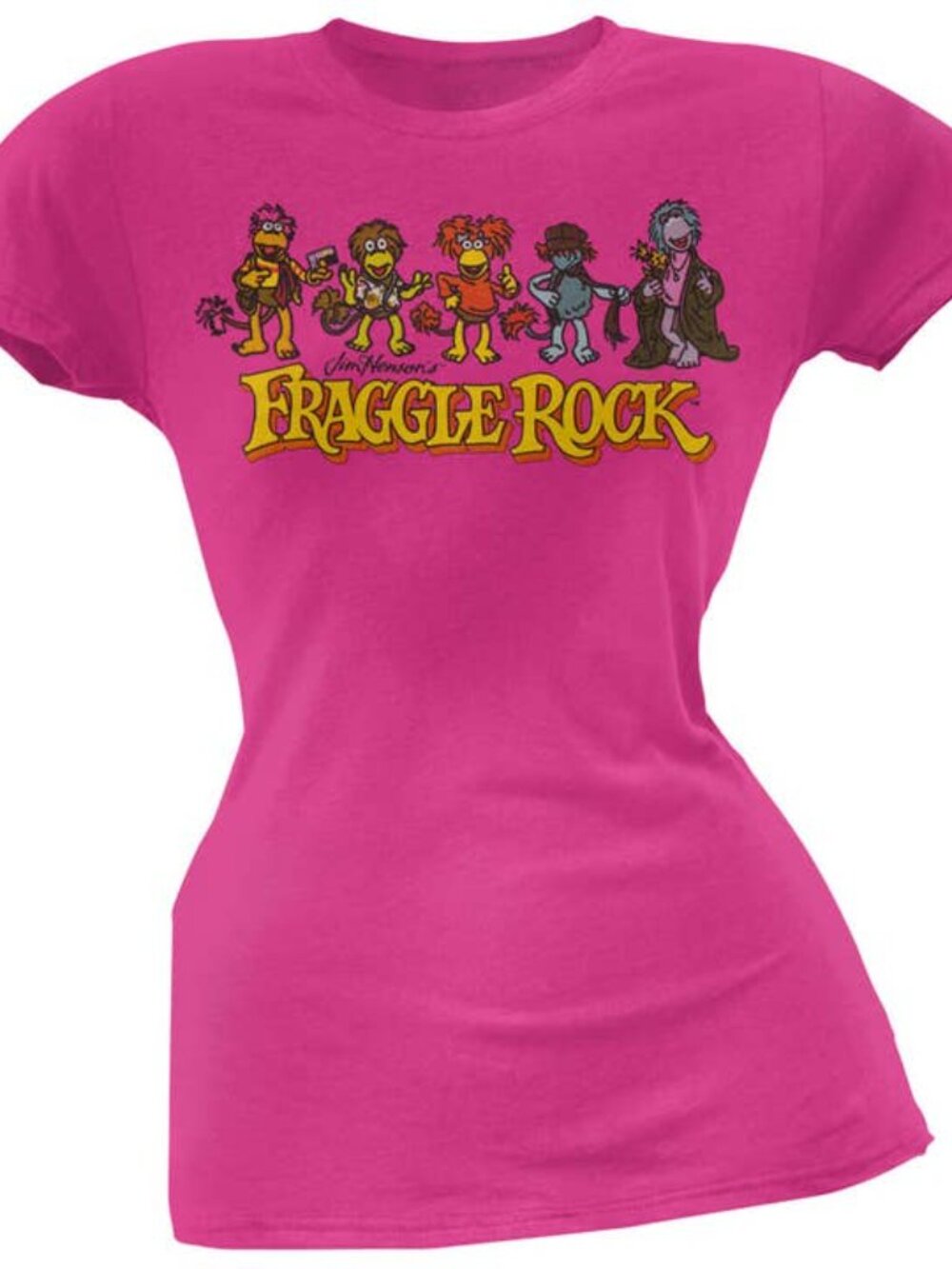 Retro Jim Henson's FRAGGLE ROCK Womens Juniors Pink Cotton T-Shirt - NEW